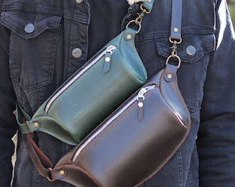 Leather Crossbody Fanny Pack: Personalized Engraved Waist Bag