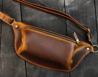 Leather Belt Bag, Fanny Bag Personalized Leather Fanny Pack For Men, Leather Hip Bag, Leather Crossbody Bag For Men, Brown Bum Bag