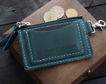 Card Holder Leather Coin Purse Gift For Him Business Card Purse Leather Keychain Wallet Personalised Keyring Wallet