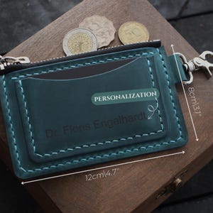 Leather Keychain Wallet: Personalized Coin Purse Zipper Card Holder Keyring Wallet image 6