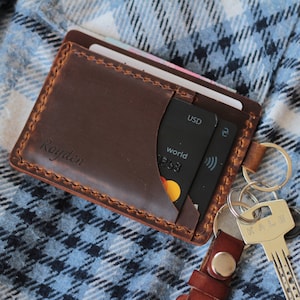 Cartera de llavero, cartera de llavero personalizada, titular de tarjeta de llavero de cuero marrón, llavero de cartera, titular de tarjeta de llavero de monedero de cuero
