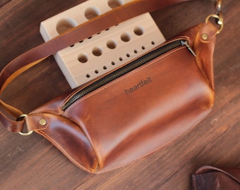 Leather Fanny Pack: Personalized Mens Crossbody Bag Brown Belt Bag