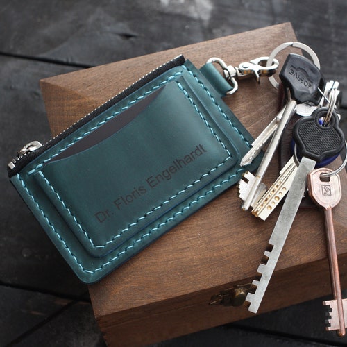 Leather Keychain Wallet Keychain Card Holder Personalised Etsy