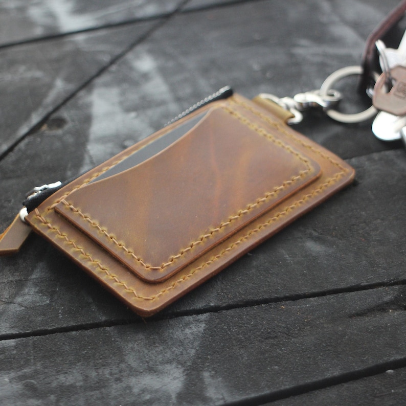 Leather Keychain Wallet: Personalized Coin Purse Zipper Card Holder Keyring Wallet image 3