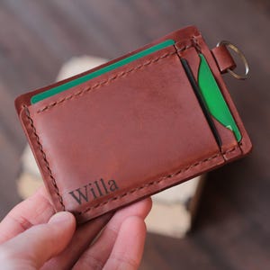 Keychain Wallet Leather Card Holder Brown Personalized Wallet with Key Ring Keychain ID Card Case Leather Coin Purse Gift for Him