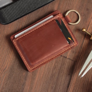 Monedero con llavero, Monedero con llavero personalizado, Monedero con llavero, Monedero de cuero, Tarjetero delgado con iniciales, Monedero delgado