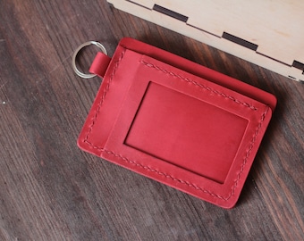 Card Holder Red  Keychain Wallet Personalised Keyring Business Card Holder Gift For Her Leather Coin Purse Personalised Keyring Wallet