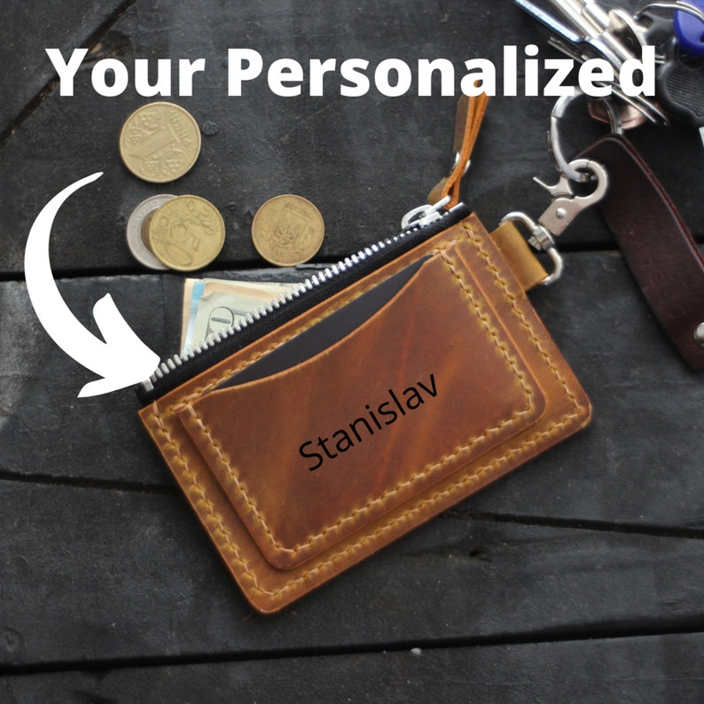 Leather Keychain Wallet Keychain Card Holder Personalised Etsy
