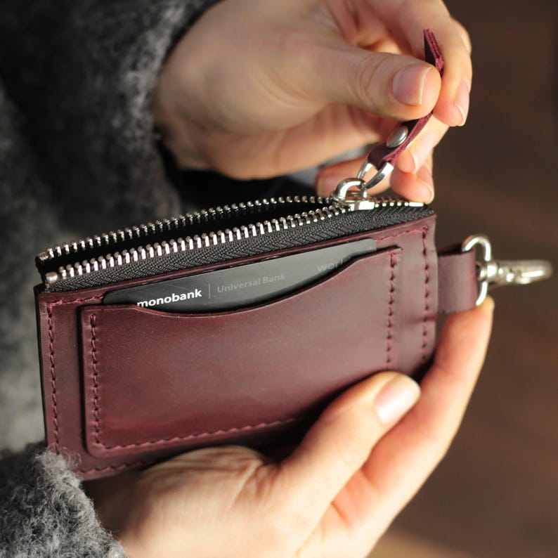 Leather Keychain Wallet: Personalized Coin Purse Zipper Card Holder Keyring Wallet image 10