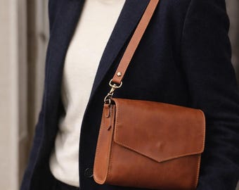 Bolsa Transversal de Couro: Bolsa de Ombro Pequena em Couro, Bolsa Minimalista para o Dia a Dia