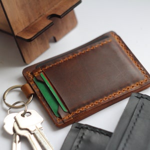 Kaarthouder, sleutelhanger portemonnee, leren sleutelhanger portemonnee, gepersonaliseerde sleutelhanger portemonnee, portemonnee sleutelhanger, kaarthouder, cadeau voor hem