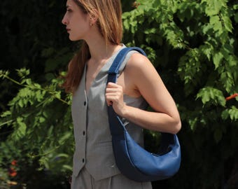 Leather Crossbody Bag: Soft Hobo Half Moon Purse Leather Crescent Bags for Woman