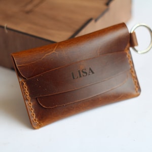Card Holder Personalized Leather Card Holder, Leather Coin Purses,Leather Keychain Wallet, Keychain Card Holder, Gift For Her, Gift For Him