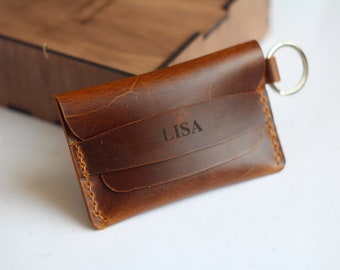 Personalized Leather Card Holder, Leather Coin Purses,Leather Keychain Wallet, Keychain Card Holder, Gift For Her, Gift For Him, Card Holder