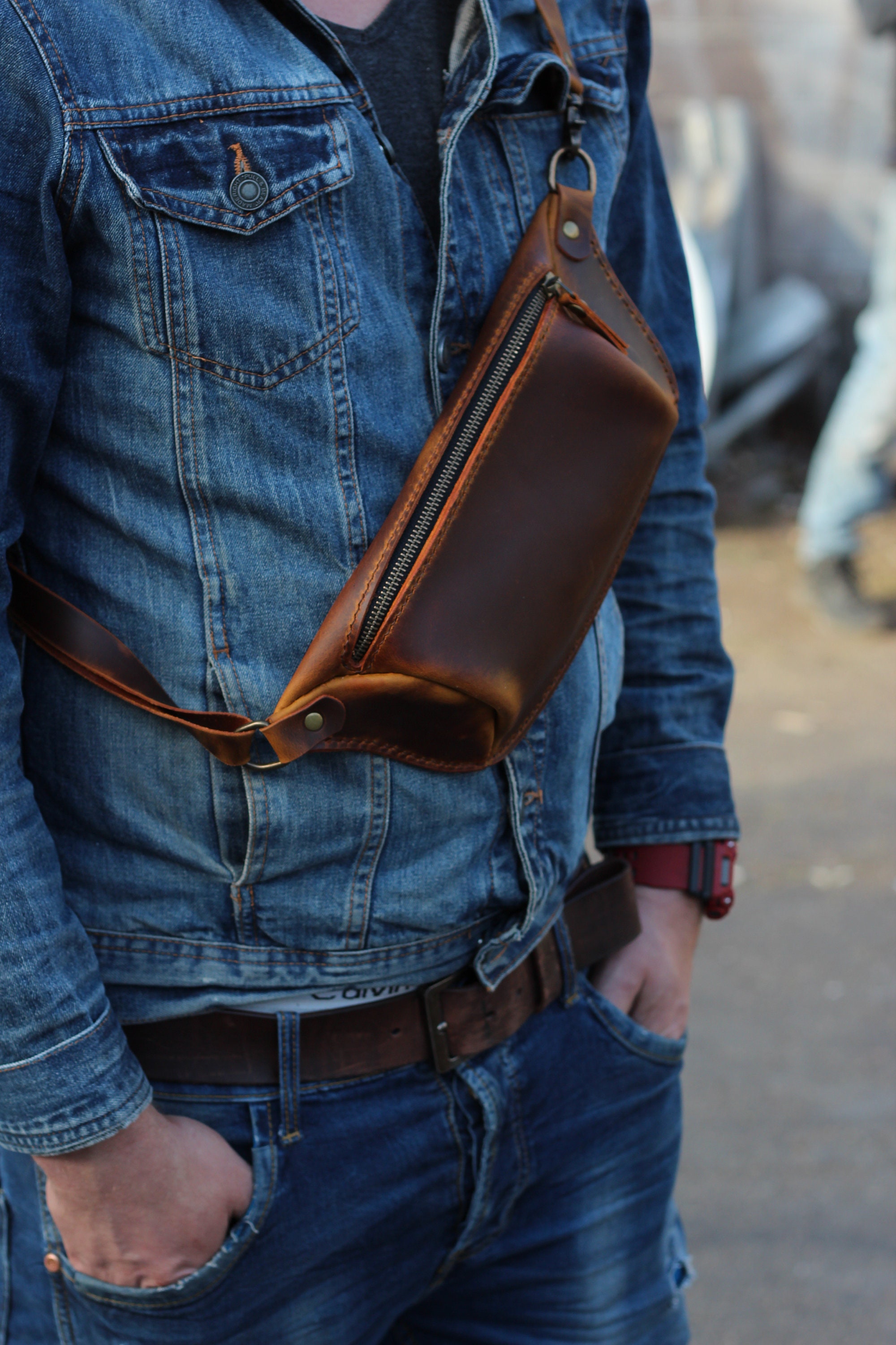 Genuine Leather Fanny Pack Men Waist Bag Crossbody Bag Travel Purse -  Everweek