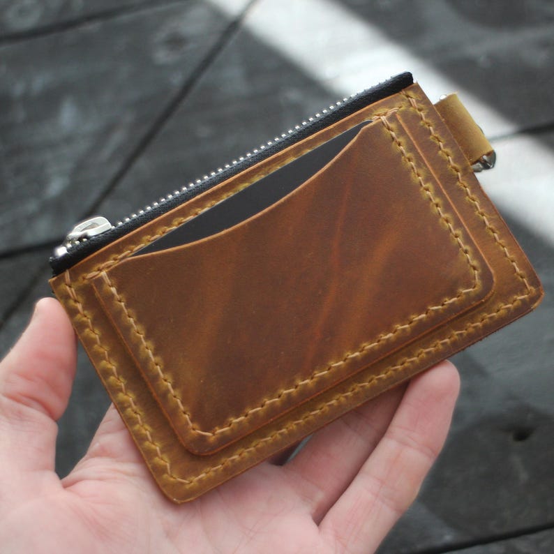 Leather Keychain Wallet: Personalized Coin Purse Zipper Card Holder Keyring Wallet image 2