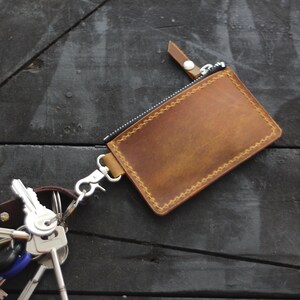 Leather Keychain Wallet: Personalized Coin Purse Zipper Card Holder Keyring Wallet image 5