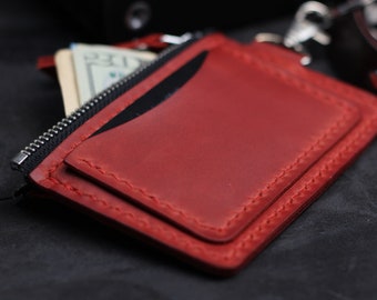 Leather Keychain Wallet, Keychain Card Holder, Personalised Keyring Wallet, Wallet Keychain, Leather Coin Purse, Red Card Holder Keychain