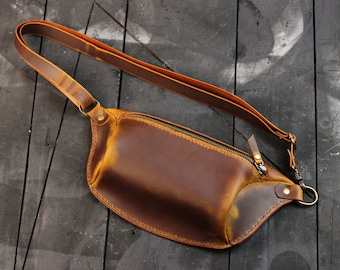 Brown Leather Fanny Pack: Unisex Crossbody Belt Bag