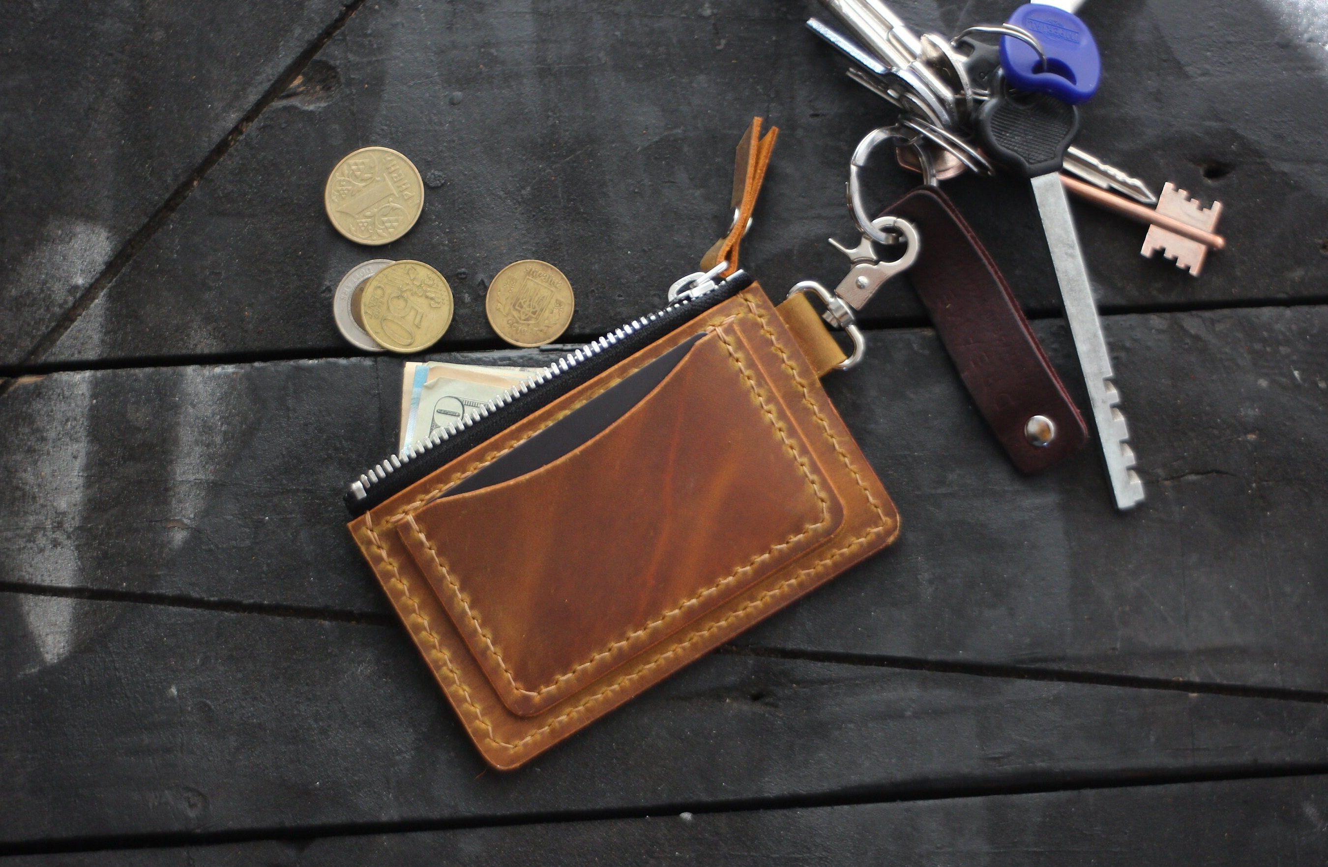 KNGITRYI Keychain Wallet,Wristlet Keychain With Wallet Slim RFID Credit  Card Holder Wristlet Zip Id Case Wallet Small Compact Leather  Wallet,Wristlet