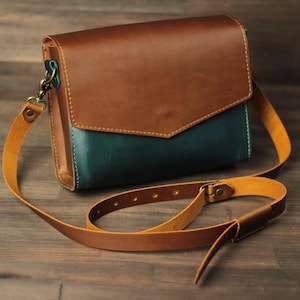 Handmade Leather Crossbody Bag: Two-Tone Shoulder Bag