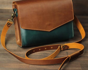 Handmade Leather Crossbody Bag: Two-Tone Shoulder Bag
