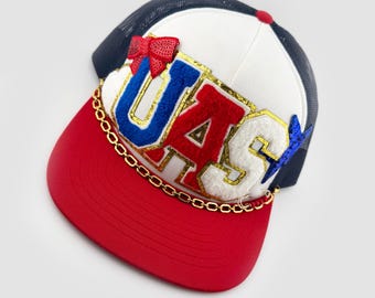 USA Patriotic Foam Trucker Hat with Patch Design – Red White Blue Fourth of July Hat, Americana Statement Cap