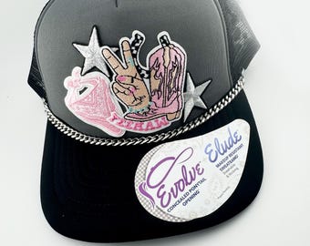 Yeehaw Cow Print Trucker Hat – Western Patches, Ponytail Opening