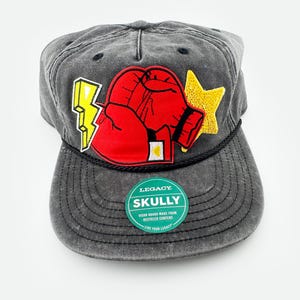 Boxing Gloves Patch Trucker Hat – Vintage Washed Snapback Cap with Lightning Bolt & Star, Statement Streetwear Hat