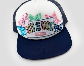 God Is Good All the Time Trucker Hat – Faith Patch Foam Hat, Christian Inspirational Baseball Cap, Religious Gift for Women