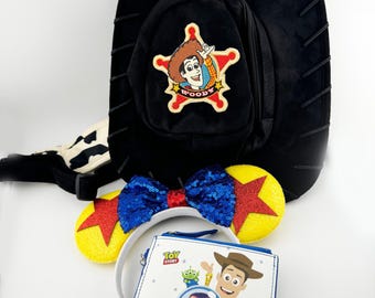 Toy Story Inspired Backpack, Wallet & Mouse Ears Set | Woody and Buzz Theme Park Accessories | Mini Backpack, Wallet and Ears