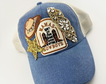 Western Denim Patch Hat – Rhinestone Cowboy, Gold Sequins