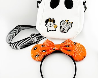 Ghost Mickey & Minnie Crossbody Bag with Halloween Minnie Ears | Spooky Disney Halloween Accessory