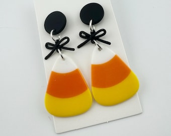 Flawed Candy Corn Dangle Earrings, Spooky Halloween Jewelry