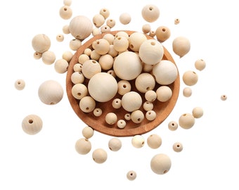 Natural Wood Beads Round Spacer Wooden Pearls Balls Charms for DIY Jewelry Making Handmade Accessories