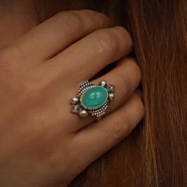 Bague en argent et Amazonite, pierre naturelle