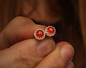 Silver earrings, Carnelian earrings, natural stones