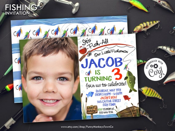 Fishing Birthday Invitation, Watercolor Fishing Invitation, O-Fish-Ally Birthday Invite, Fishing invite, Gone Fishing, Photo Invitation Il_570xn