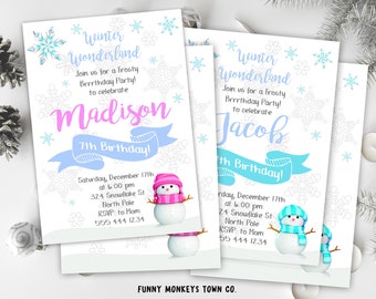 Editable SNOWMAN Invitation, Winter Wonderland, Fosty invitation, Snowman Birthday Invitation, Snowflake, ONEderland, OFF SALE