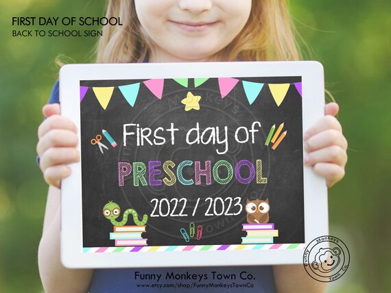 First Day of Preschool Sign, 1st First Day of PRESCHOOL, Back to School Sign, Chalkboard Sign, Photo Prop, Instant Download, OFF SALE Il_570xn