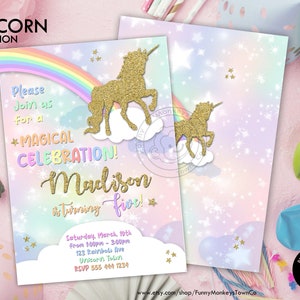 Invito di compleanno Unicorn. Festa di compleanno unicorno magica,  biglietto di auguri per l'acquazzone del bambino Immagine e Vettoriale -  Alamy