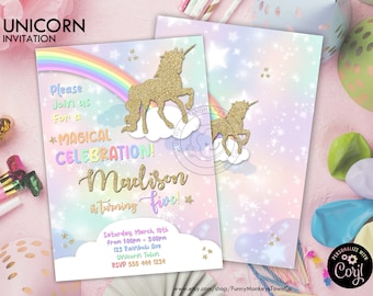 Unicorn Invitation, Rainbow Invitation, Magical Birthday Invitation, Unicorn Birthday Invitation, Rainbow Birthday Invitation, Unicorn Party