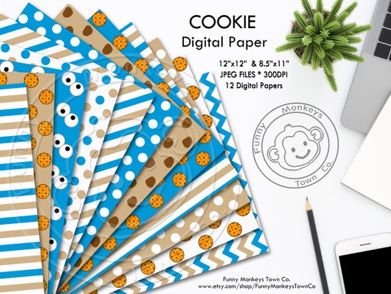 Chocolate COOKIE digital paper pack for scrapbooking, Blue and Brown,Making Cards, Tags and Invitations, Instant Download, OFF SALE Il_570xn