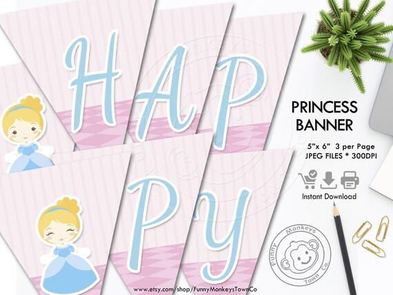Princess CINDERELLA Birthday Banner, Royal Princess Birthday party decorations, Princess, Party supplies INSTANT DOWNLOAD Il_570xn