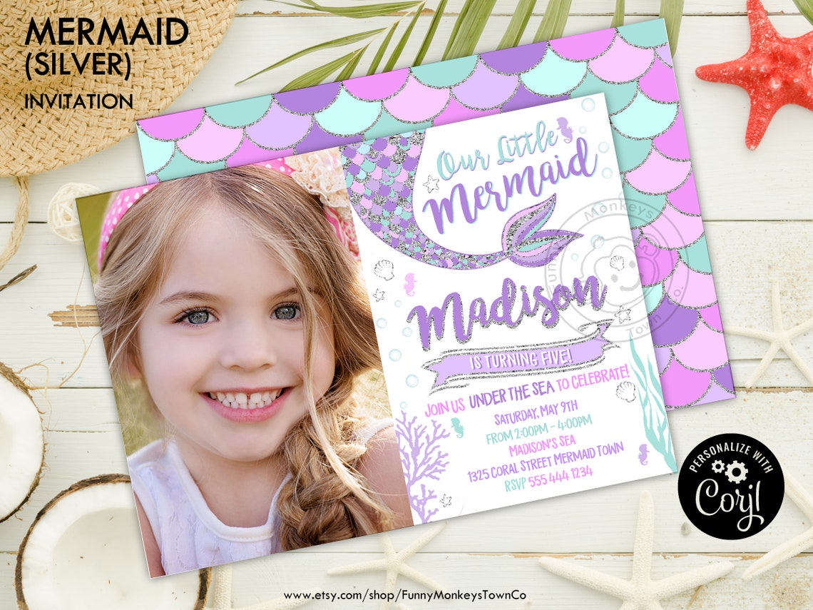 Editable MERMAID Invitation Mermaid Birthday Mermaid Pool Etsy