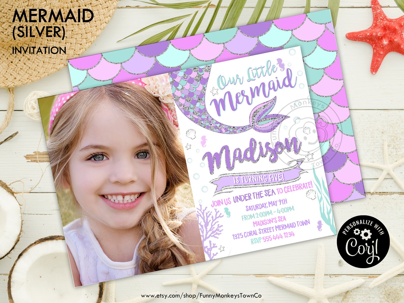 Editable MERMAID Invitation Mermaid Birthday Mermaid Pool Etsy