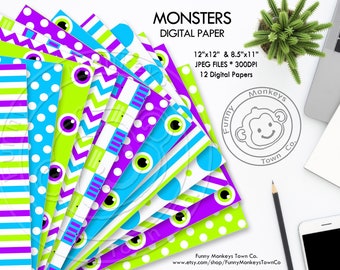 MONSTER digital paper pack for scrapbooking, Making Cards, Tags and Invitations, Instant Download, OFF SALE