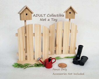 Handmade Unfinished Wood Fence with Birdhouse, Small, for Adult Collectors