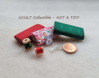 Miniature Sewing Accessory Bundle, CHRISTMAS Edition, Adult Collectible, NOT a Toy, MS112X