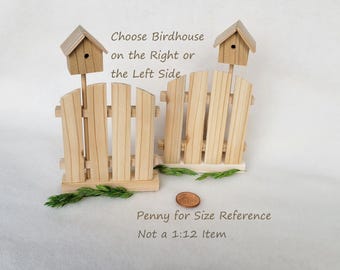 Handmade Unfinished Wood Fence with Birdhouse, Small, WF104